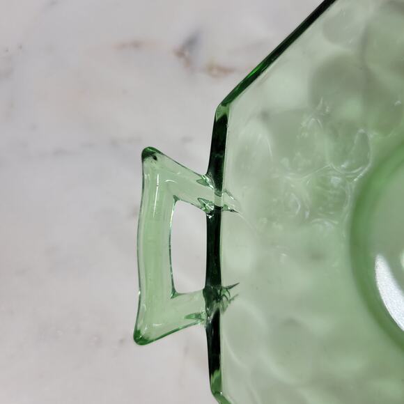 VTG Heisey Octagon Dish 7" Moonbeam Green Candy Bowl Green Trinket Vanity Handle - Picture 12 of 16